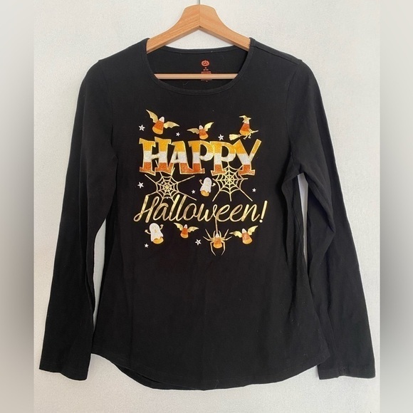 HAPPY HALLOWEEN CANDY CORN GRAPHIC LONG SLEEVE SHIRT SIZE MEDIUM - Picture 1 of 5
